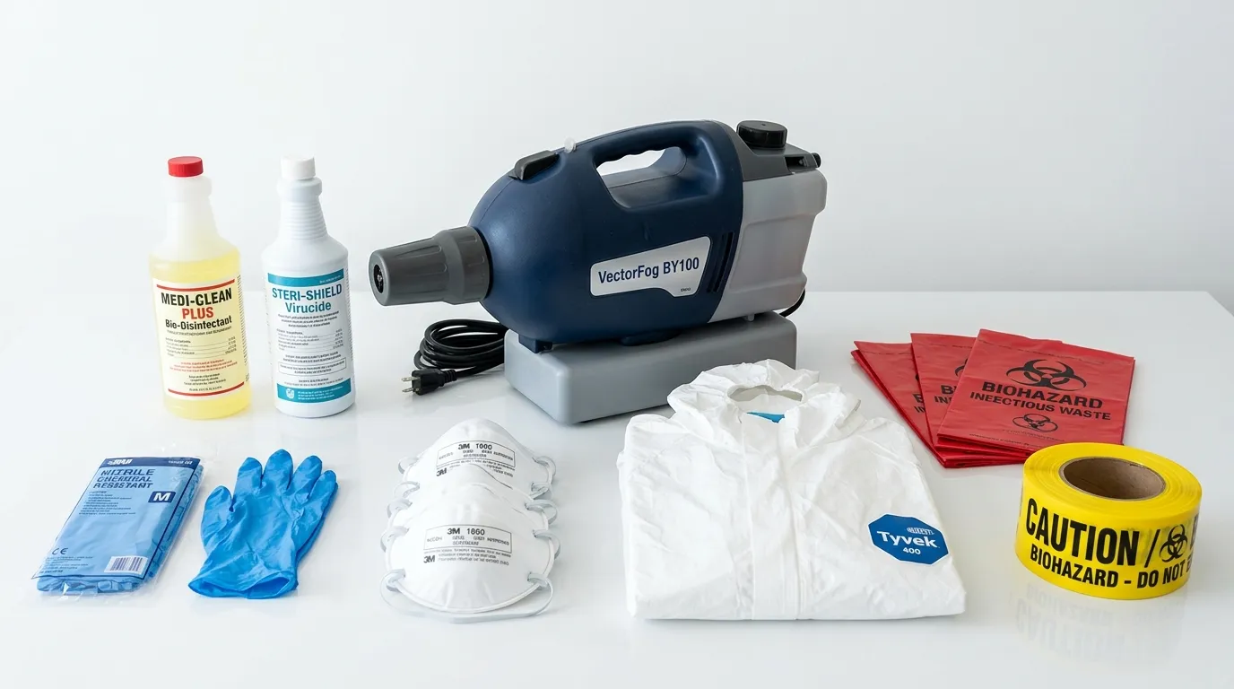 Professional biohazard remediation crew working in Heath