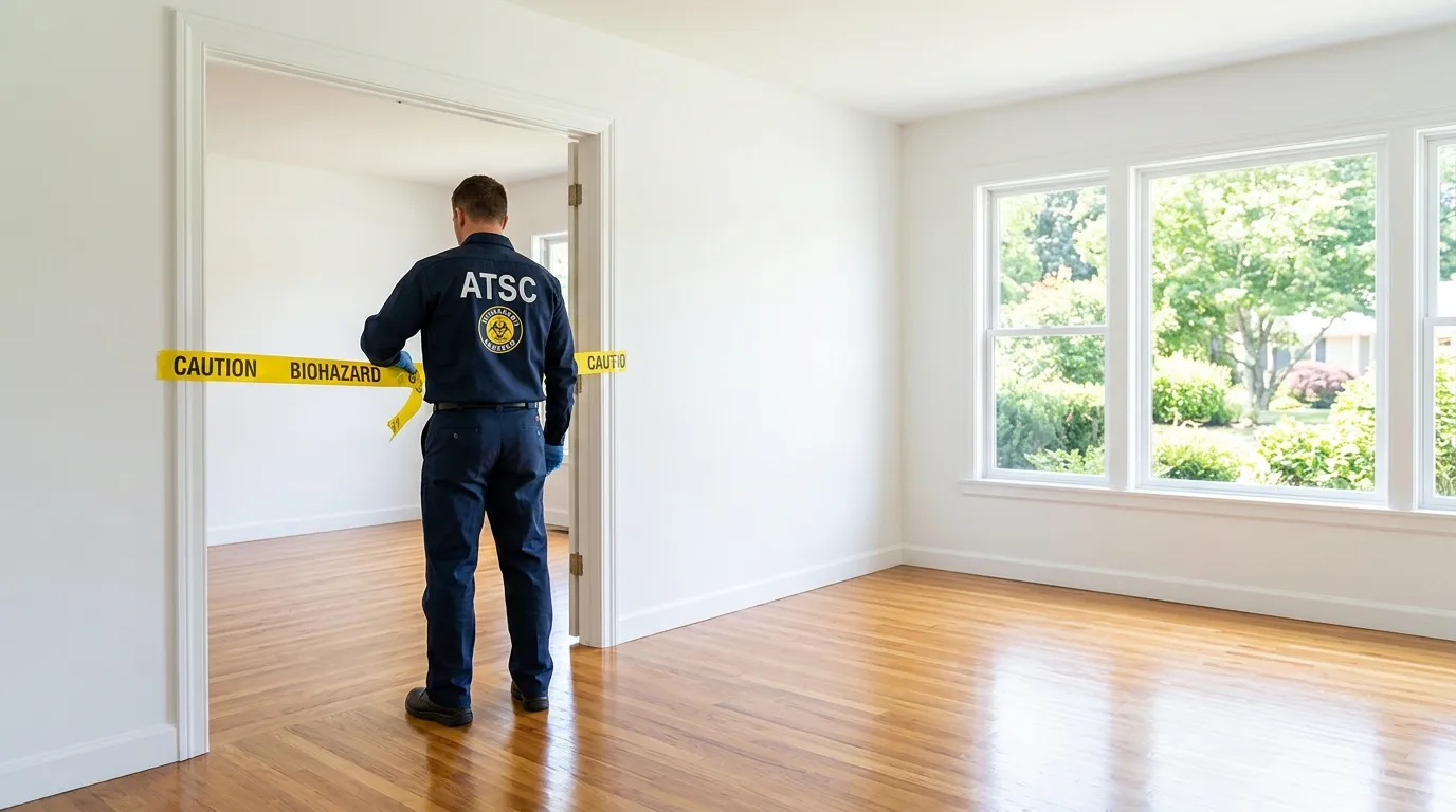 Certified biohazard cleanup crew performing Decomposition Cleanup in Heath